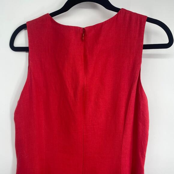 Coldwater Creek Dress Women’s 14 Red Linen Bicycle Embroidered Whimsical - Picture 3 of 8